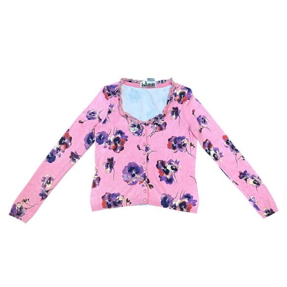 CARLISLE‎ Cardigan Sweater Pink Floral Sparkle Women’s Size M - Picture 5 of 8